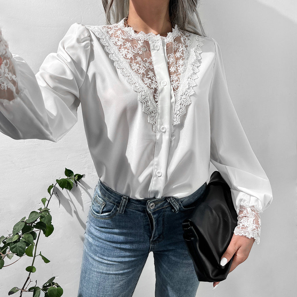 Elegant Lace Blouse Scalloped Detail