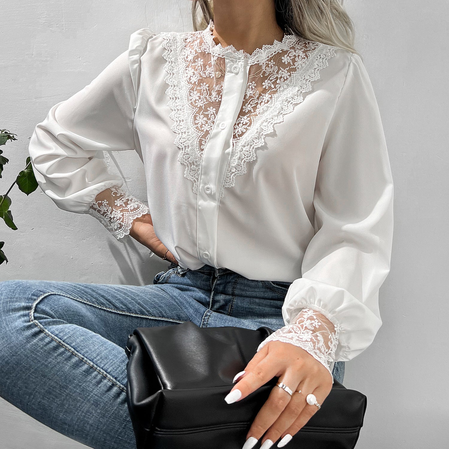 Elegant Lace Blouse Scalloped Detail