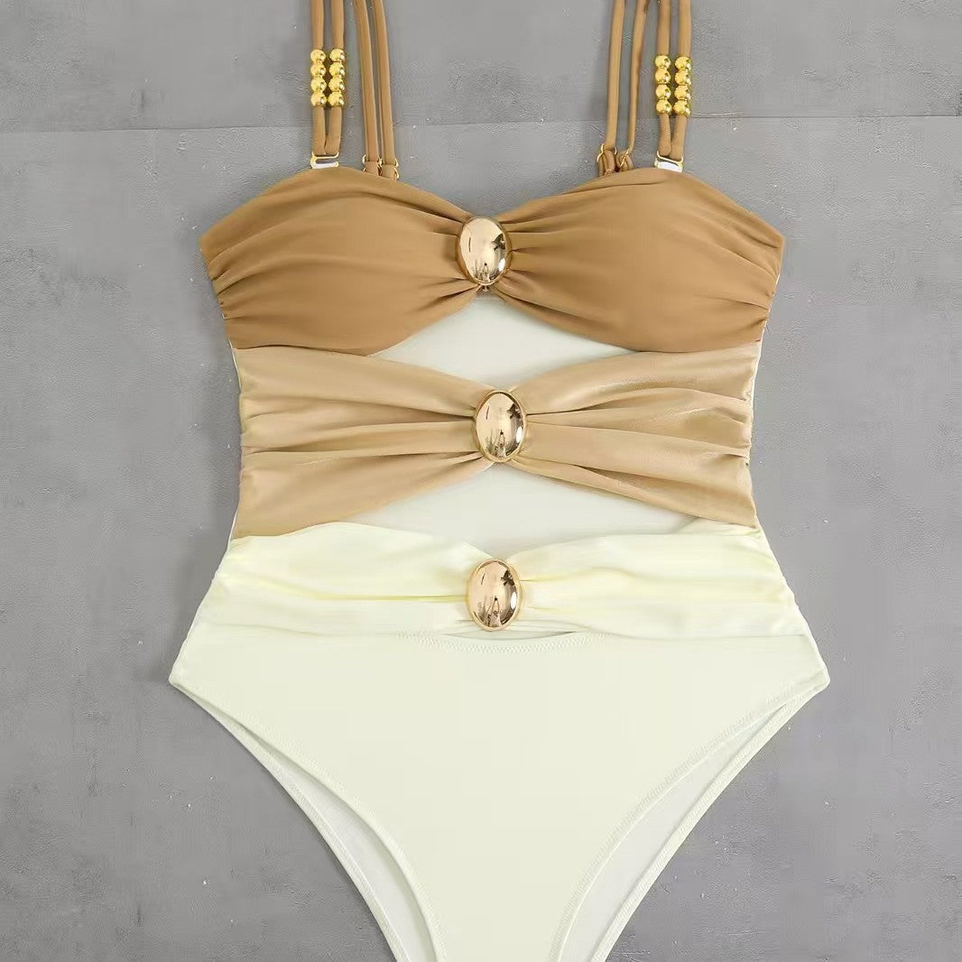 Strapless Metal-buckle Bikini Beach Swimsuit