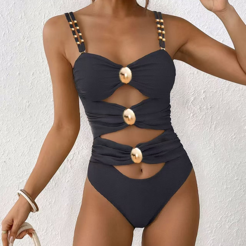 Strapless Metal-buckle Bikini Beach Swimsuit