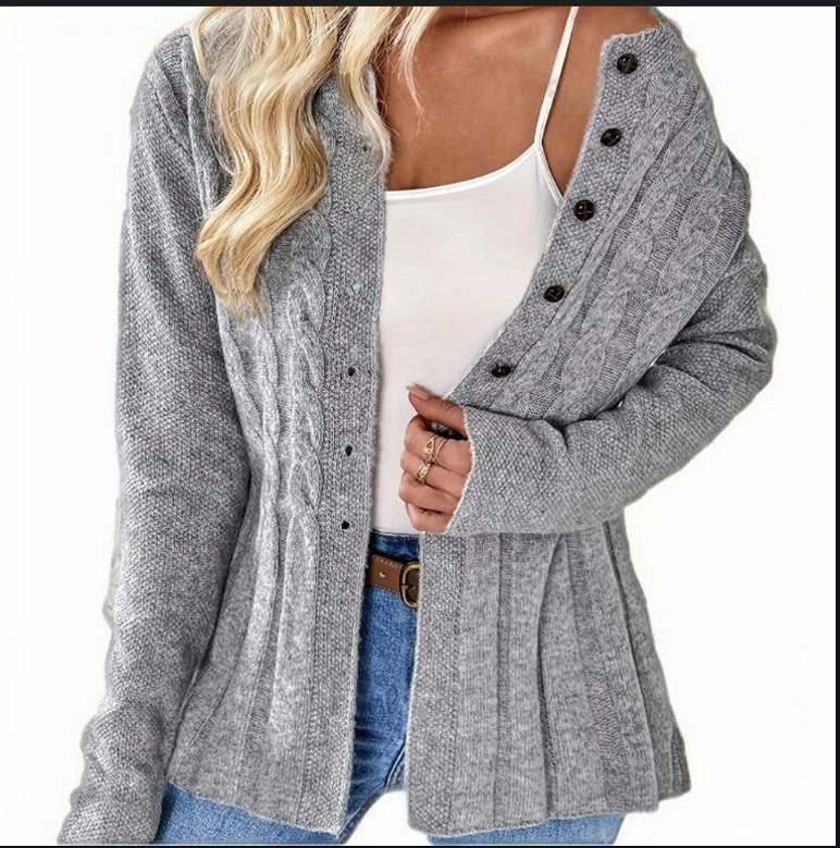 Women's Single-breasted Casual Long-sleeved Knitted Cardigan