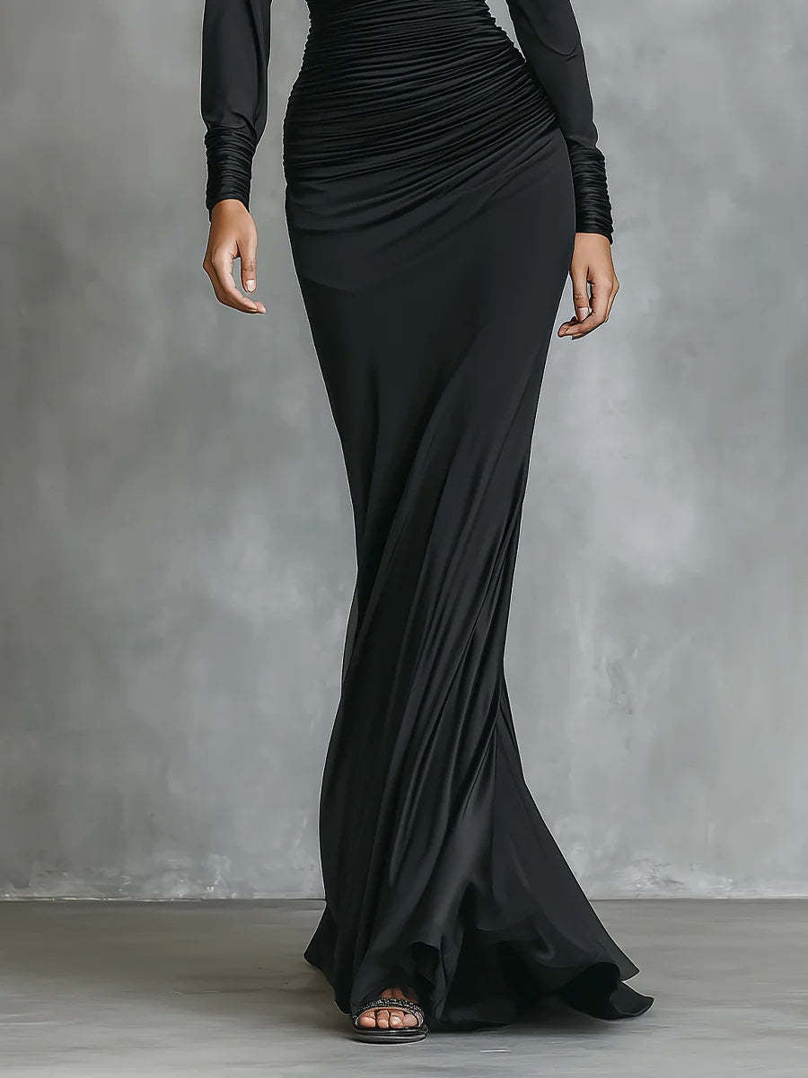 Autumn Black Off-the-Shoulder Long Dress