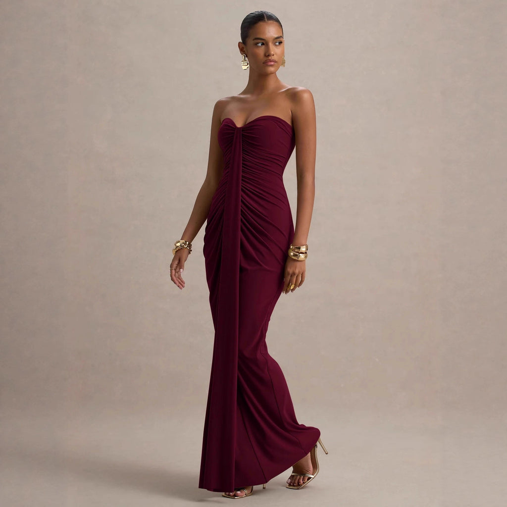 Strapless Bandeau Slim Fit Pleated Sheath Dress