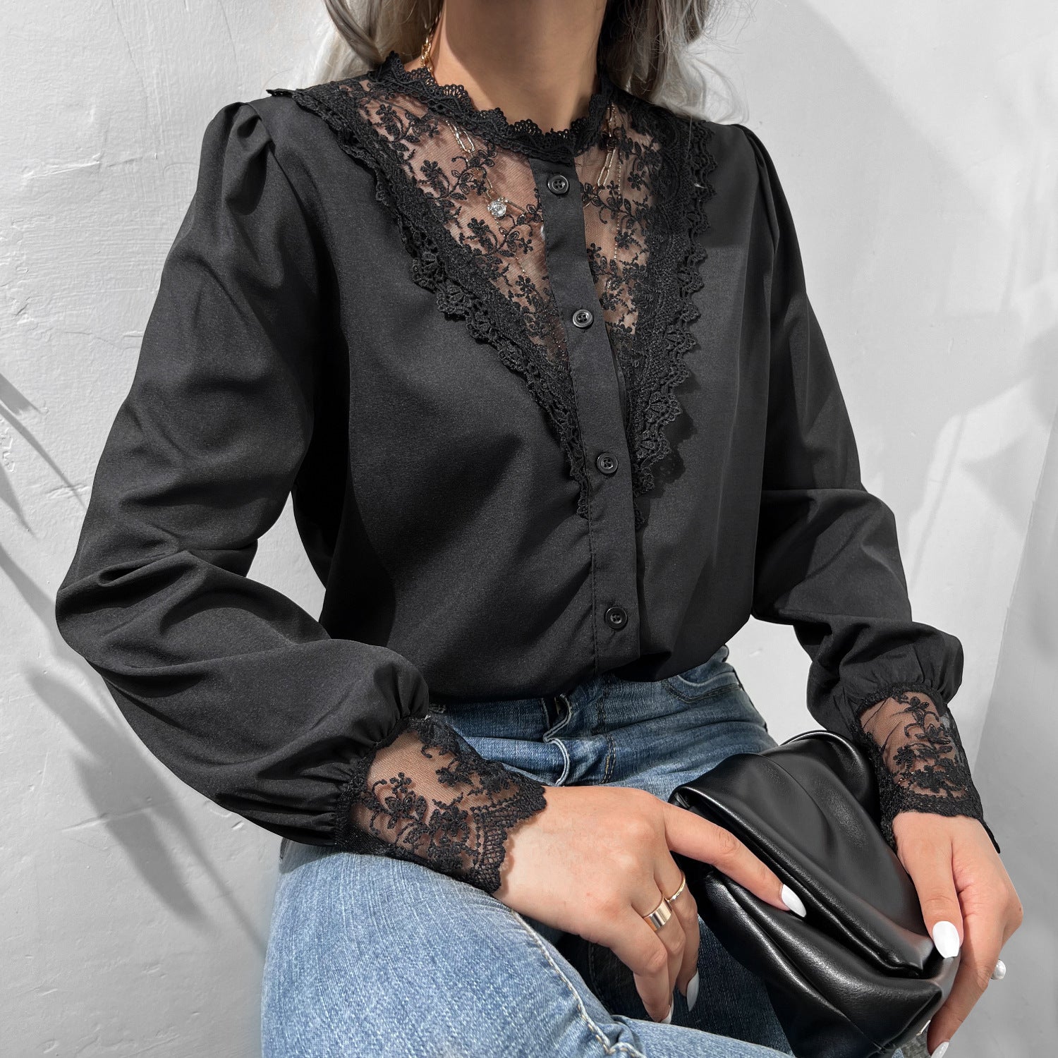 Elegant Lace Blouse Scalloped Detail