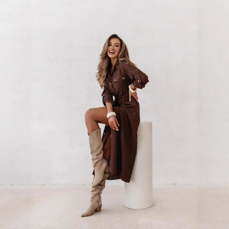 Chic Lapel Collar Casual Shirt Dress