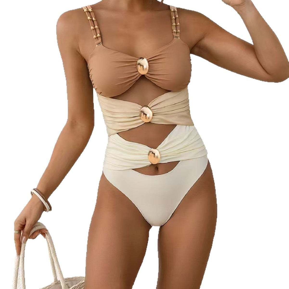 Strapless Metal-buckle Bikini Beach Swimsuit