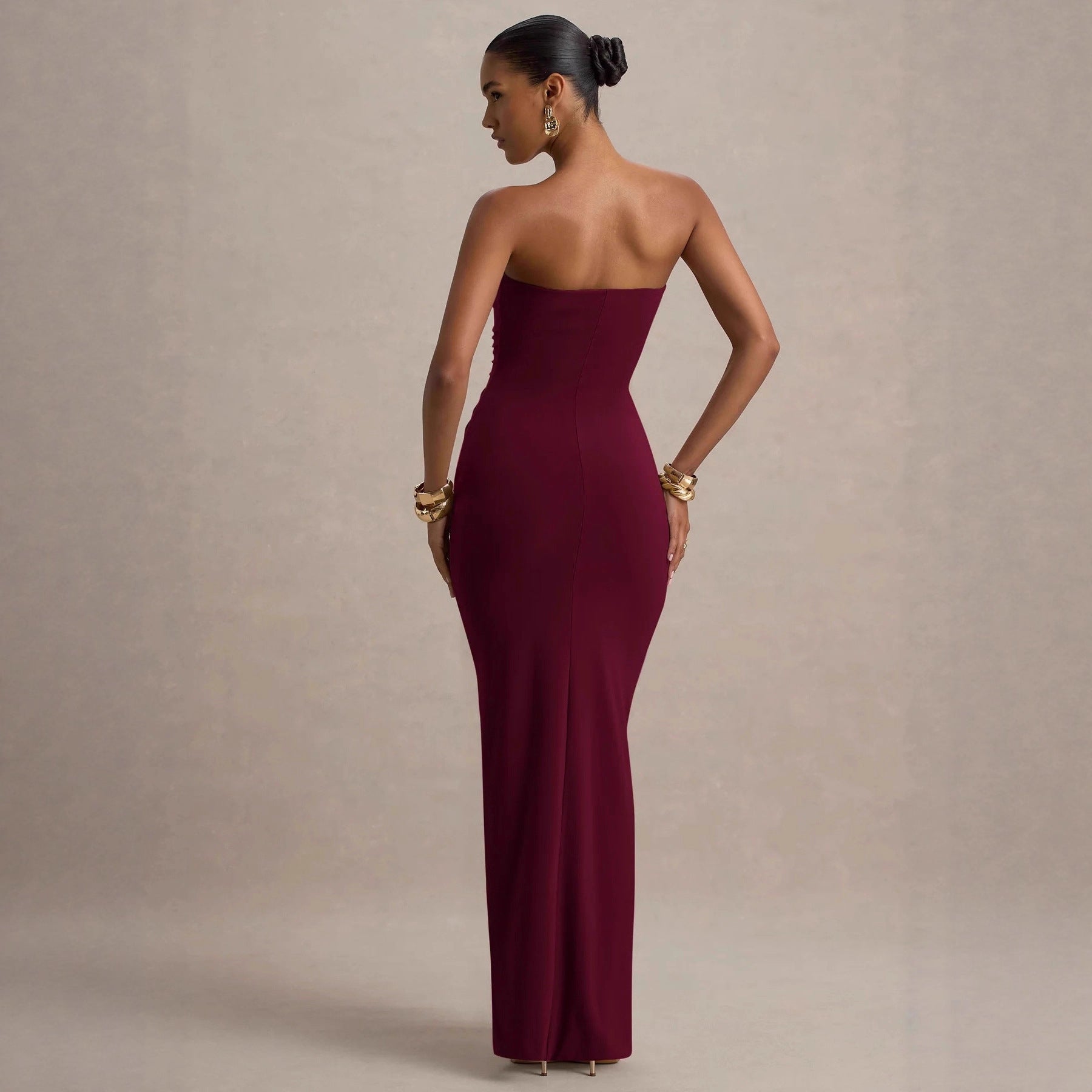 Strapless Bandeau Slim Fit Pleated Sheath Dress