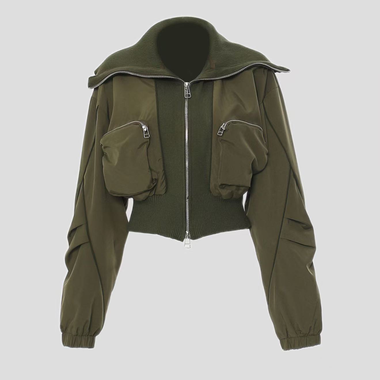 Womens Casual Jacket With Zippered Pockets And A Lapel Design