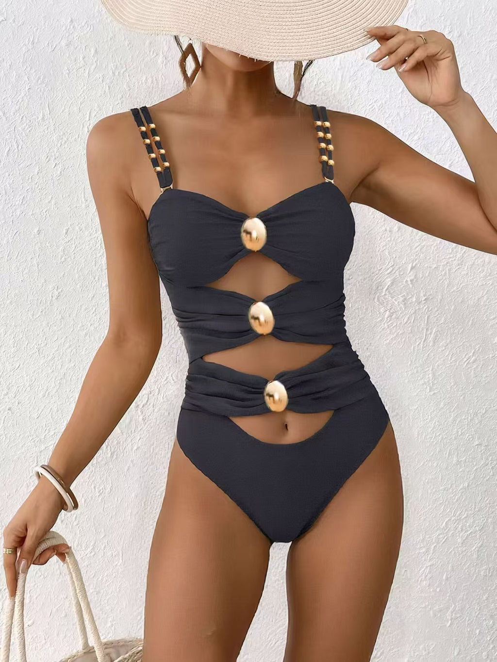 Strapless Metal-buckle Bikini Beach Swimsuit