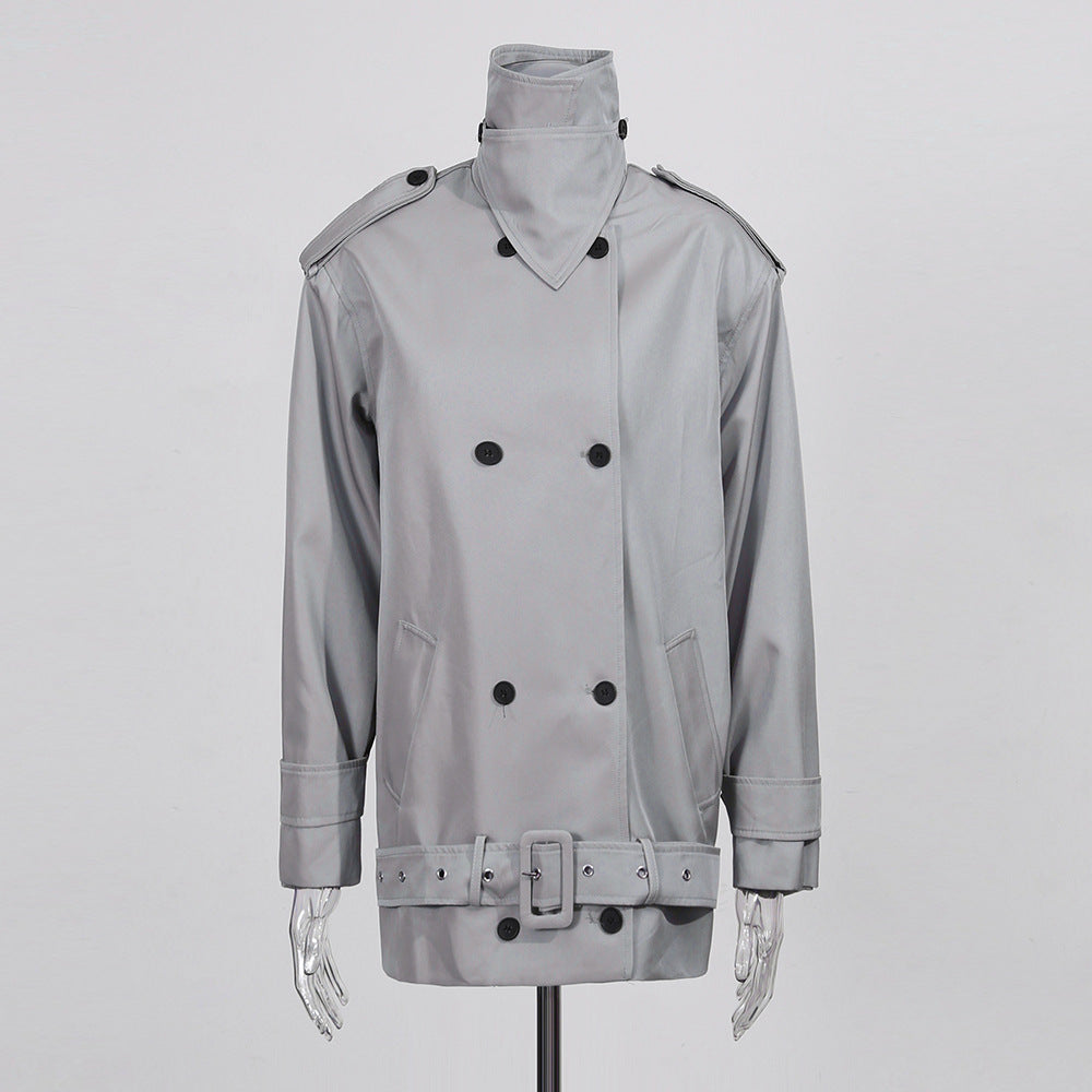 Womens Stylish Double-breasted Cropped Trench Coat