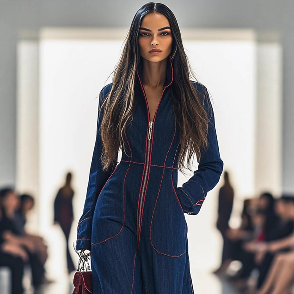 Slim V-neck Casual Plus Size Women's Large Pocket Jumpsuit