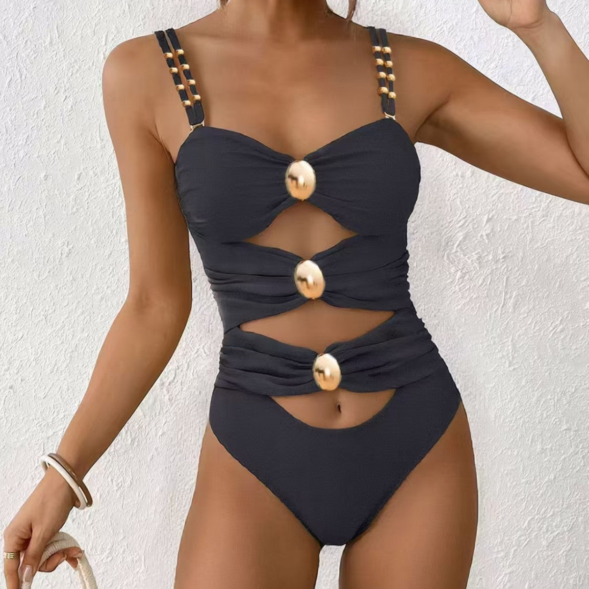Strapless Metal-buckle Bikini Beach Swimsuit