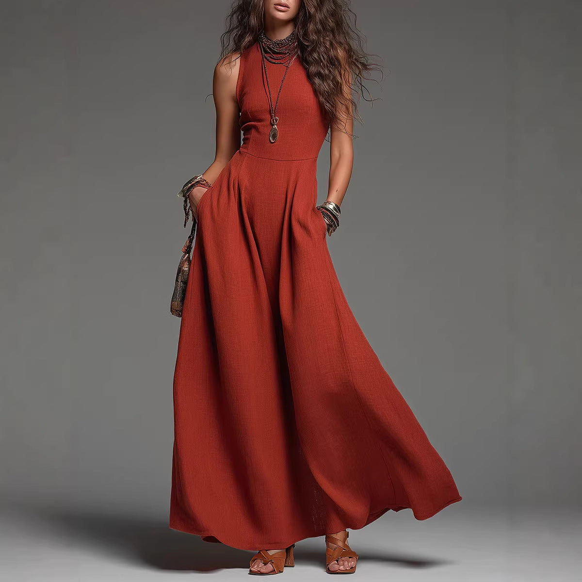 New Sleeveless Casual Dress With Two Pockets