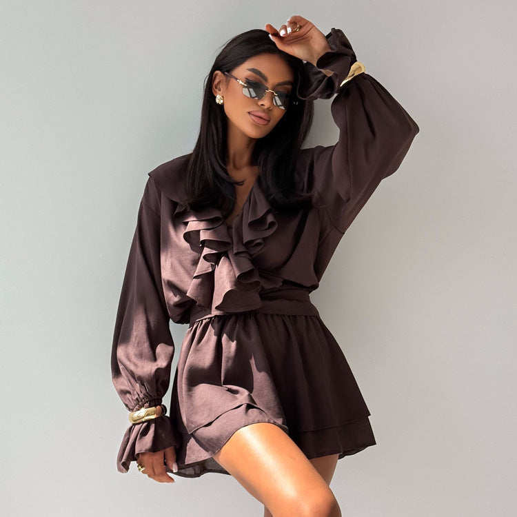 Elegant Short Dress With Ruffled Hem For Women