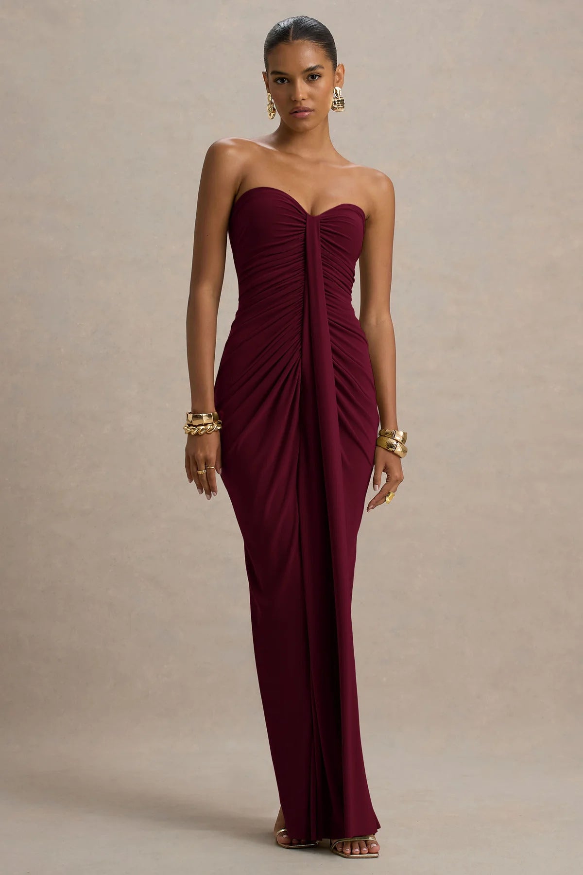 Strapless Bandeau Slim Fit Pleated Sheath Dress