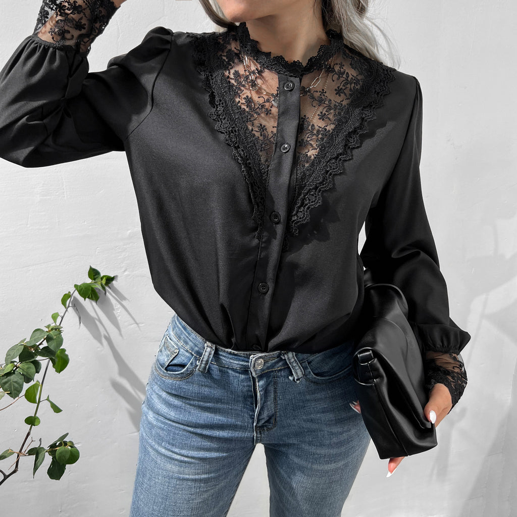 Elegant Lace Blouse Scalloped Detail
