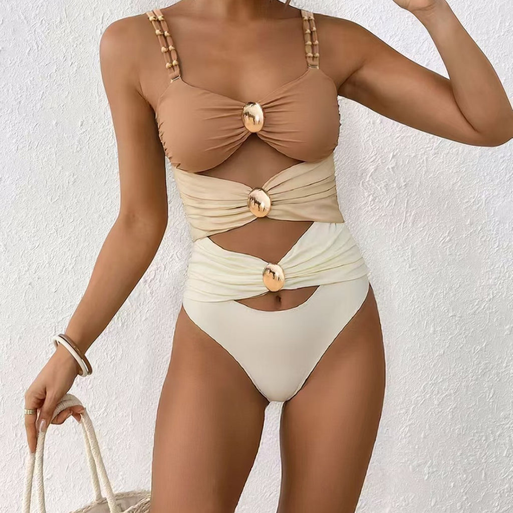 Strapless Metal-buckle Bikini Beach Swimsuit