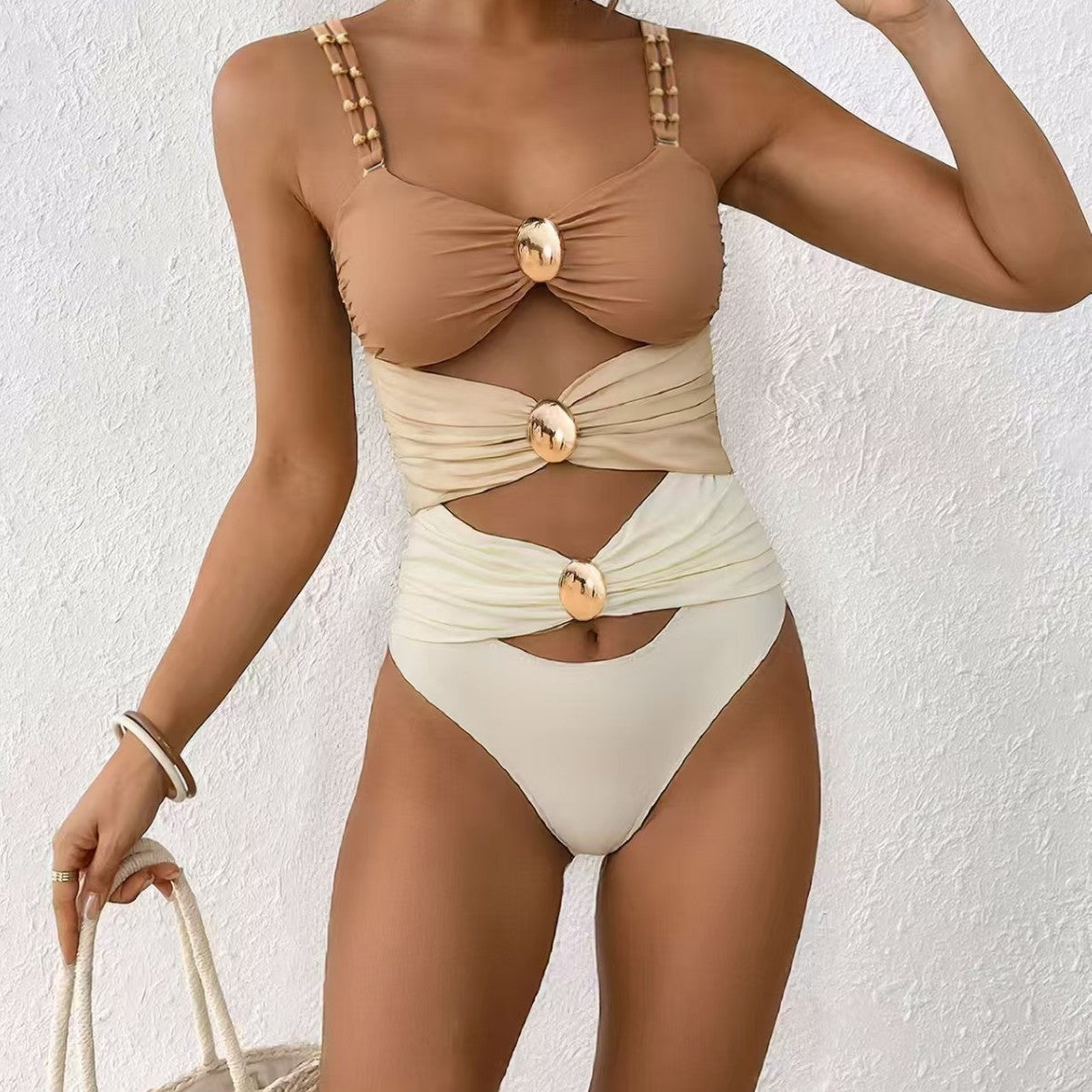 Strapless Metal-buckle Bikini Beach Swimsuit