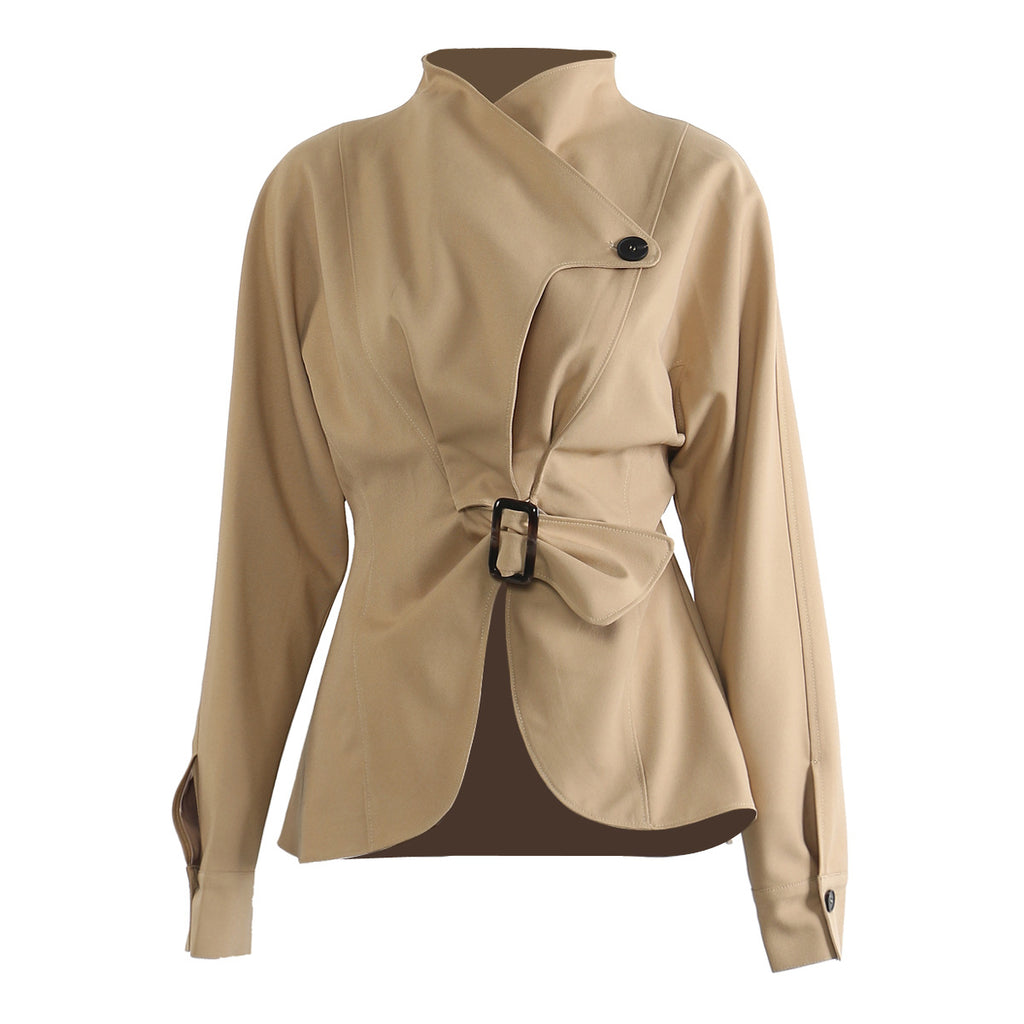 Womens Casual Figure-flattering Ruffled Asymmetrical Jacket