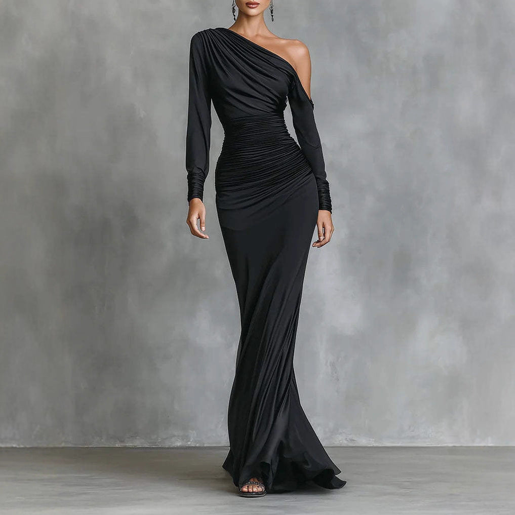 Autumn Black Off-the-Shoulder Long Dress